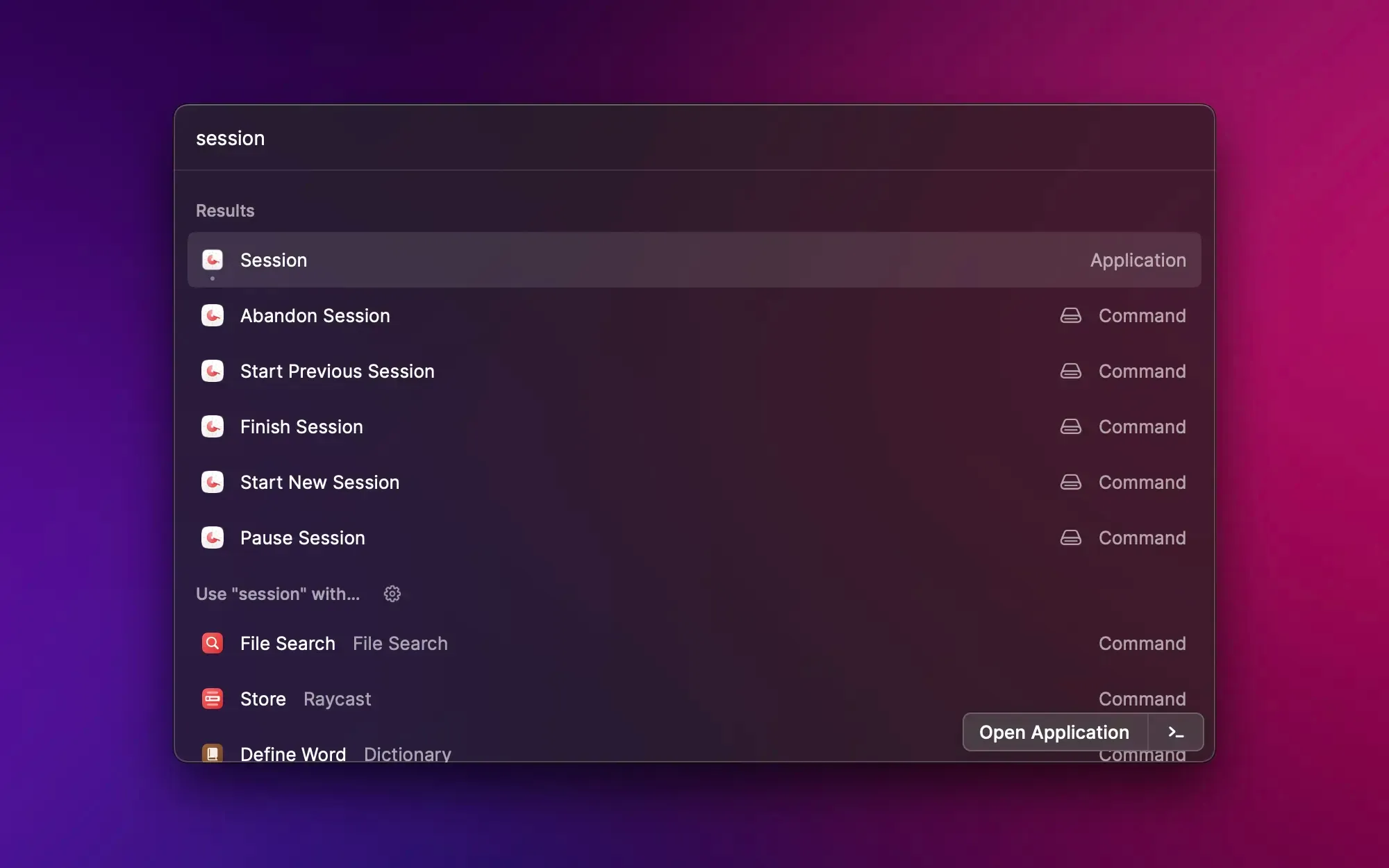 Session can be used right from Raycast