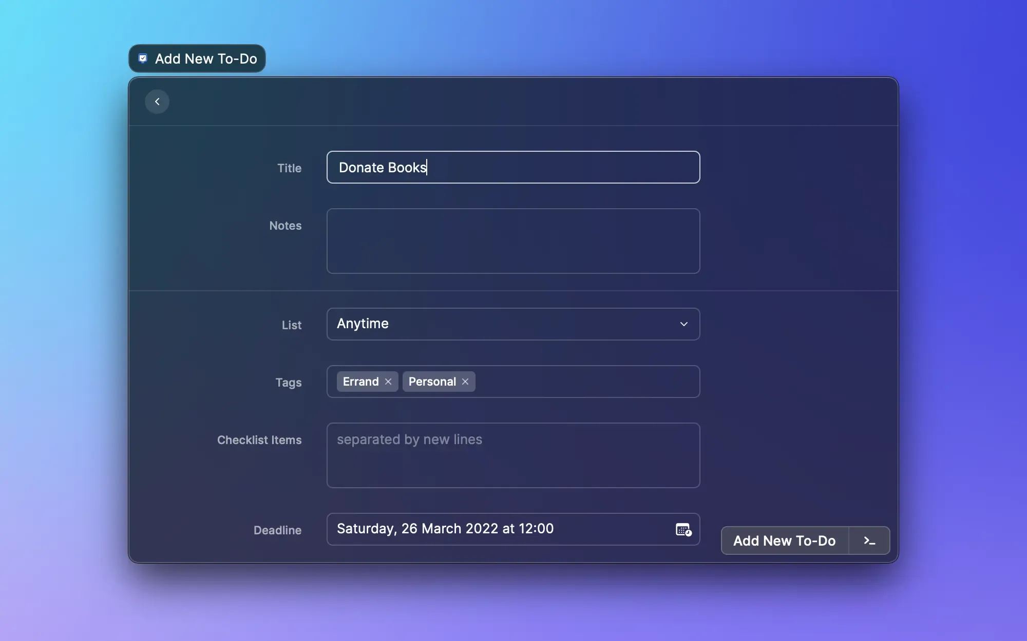 Add, remove and mark Things tasks as done